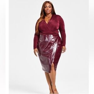 Nina Parker Women’s Trendy Plus Size Faux Leather Skirt Size 16W Burgundy